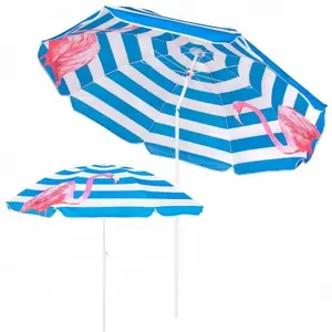 Beach umbrella Springos BU0013 — 180 cm canopy, adjustable height 135–175 cm, tilt, steel ribs, pink flamingo print