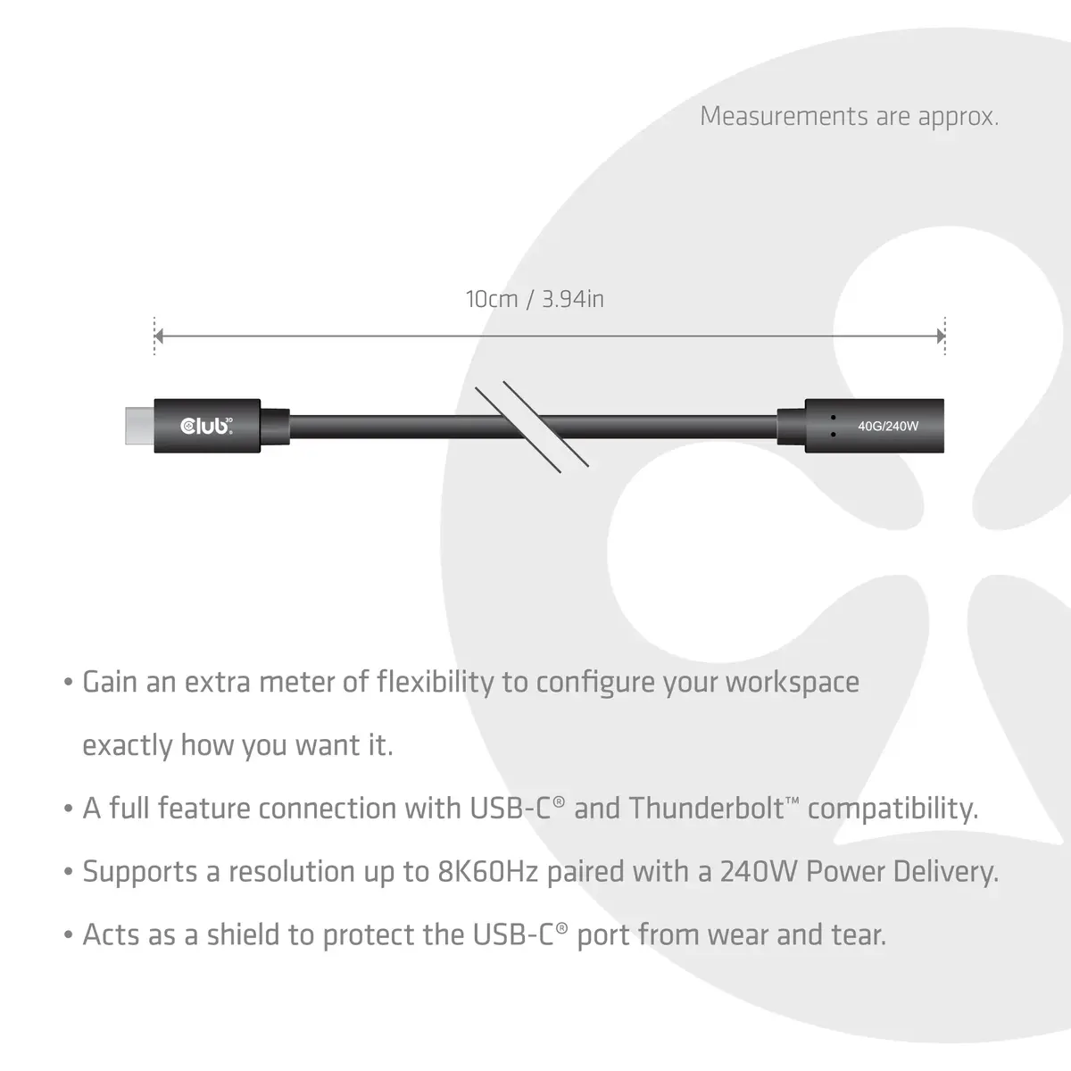 club 3d USB-C pagarinājuma kabelis 40Gbps 1 m Photo 3