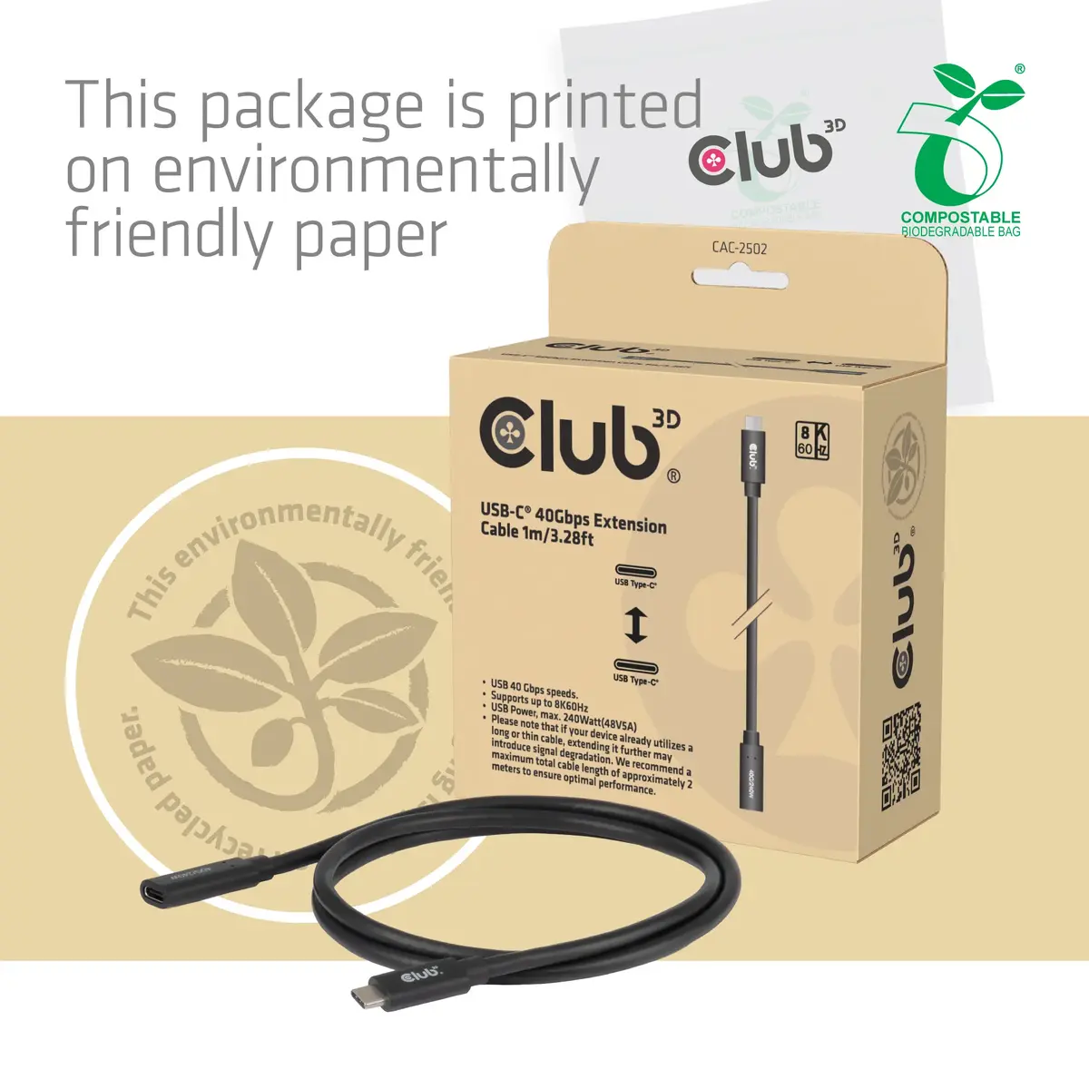 club 3d USB-C pagarinājuma kabelis 40Gbps 1 m Photo 7