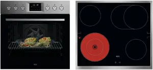 Built-in oven set AEG KOMBI3026P with pyrolytic self-cleaning, electric multifunction, stainless steel finish