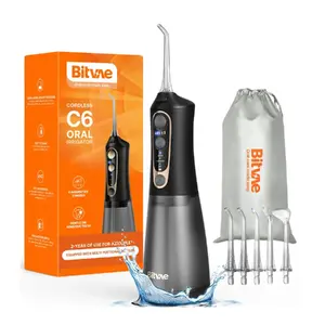 Irrigators Bitvae C6 ar 300 ml tvertni, 6 uzgaļiem, 3 režīmiem, spiediens 20–100 PSI, melns
