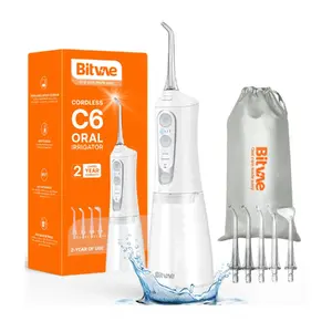 Mutes irrigators Bitvae C6 ar 300 ml tvertni, 6 maināmas uzgaļi, 3 režīmi, 20–100 PSI spiediens, balts