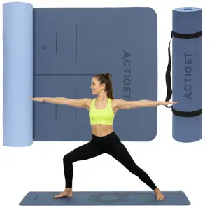 Exercise mat Springos ACT0021, TPE, 183×61×0.6 cm, navy blue, with carrying strap