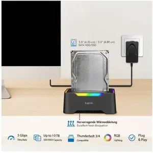 HDD Docking Station LOGILINK Quickport QP0035 USB 3.2 1‑Port for 2.5/3.5" SATA drives