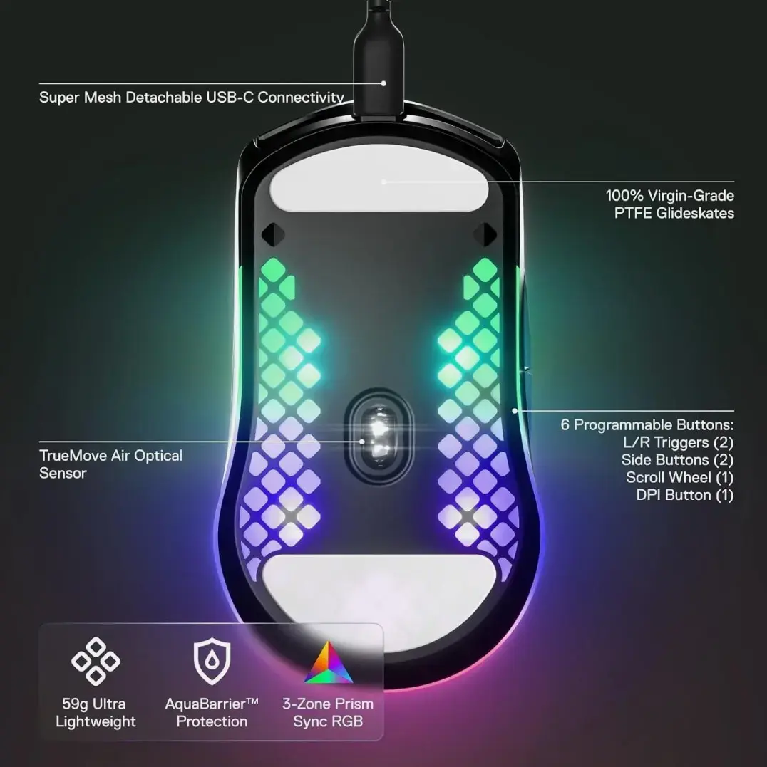 Spēļu pele SteelSeries Aerox 3 Onyx — USB‑C 8500 DPI Photo 3