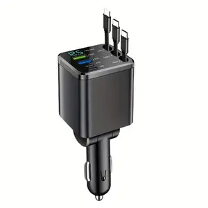 Car charger Riff M14 7in1 – dual USB, dual Type-C, 2 built-in Type-C cables and Lightning