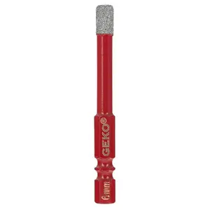 Dimanta kroņurbis flīzēm GEKO 6 mm (1/4" HEX) — urbšanas dziļums 36 mm, garums 65 mm, max 1000 apgr./min