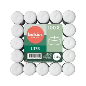 Чайные свечи Bolsius 100 шт белые — стандартный размер, без аромата