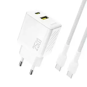 Wall charger Dudao A26TCEU PD QC 25W GaN with USB-A and USB-C outputs and USB-C cable, white