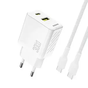 Сетевое зарядное устройство Dudao A27TCEU PD 30W GaN с USB-A, USB-C и кабелем USB-C, 30W, белое