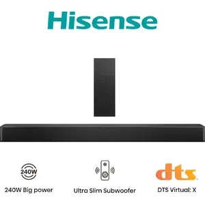 Саундбар Hisense HS2100 2.1 канала 240 Вт с беспроводным активным сабвуфером, DTS Virtual:X и Dolby Digital