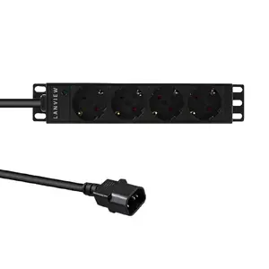 Lanview LVR-2MSCH-SCH-C13-4 Basic Power Distribution Unit 1U Single-phase 4 AC Outlets Schuko Type F 230V 16A 2m Cable Black