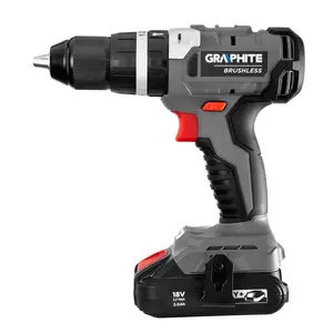 GRAPHITE 58G020 brushless cordless drill with 18V 2Ah lithium-ion battery included, 13 mm