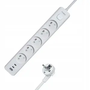 Сетевой фильтр Tiross M407 с 5 розетками, 2x USB-C, USB 5V, кабель 1,5 м