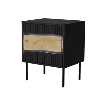Bedside cabinet cama meble INSERTO, nightstand 50x40x61.5 cm, 2 pcs, black + LED, MDF/particleboard