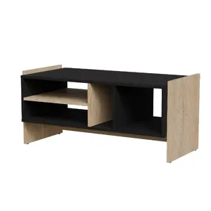 Kafijas galdiņš / sols cama meble PORTO 100×50×46 cm, ozola virsma, melna galda virsma