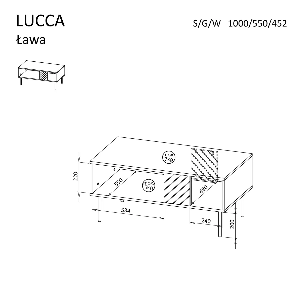 Журнальный стол Cama Meble LUCCA 1000×550×460 мм Photo 3
