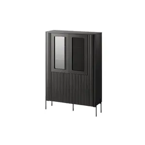 Displeja skapis cama meble VERA 110×40×160 cm matēti melns — grīdas uzstādāms uzglabāšanas skapis