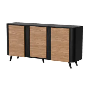 Atvilktņu komode Cama Meble VOLARE 151 x 39 x 75 cm, melna/riekstkoks, skaidu plāksne