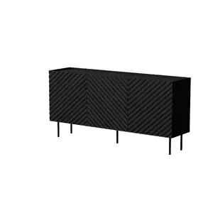 Atvilktņu komode Cama Meble LUCCA 3D 165x40x80 cm, melna, korpuss no skaidu plāksnes