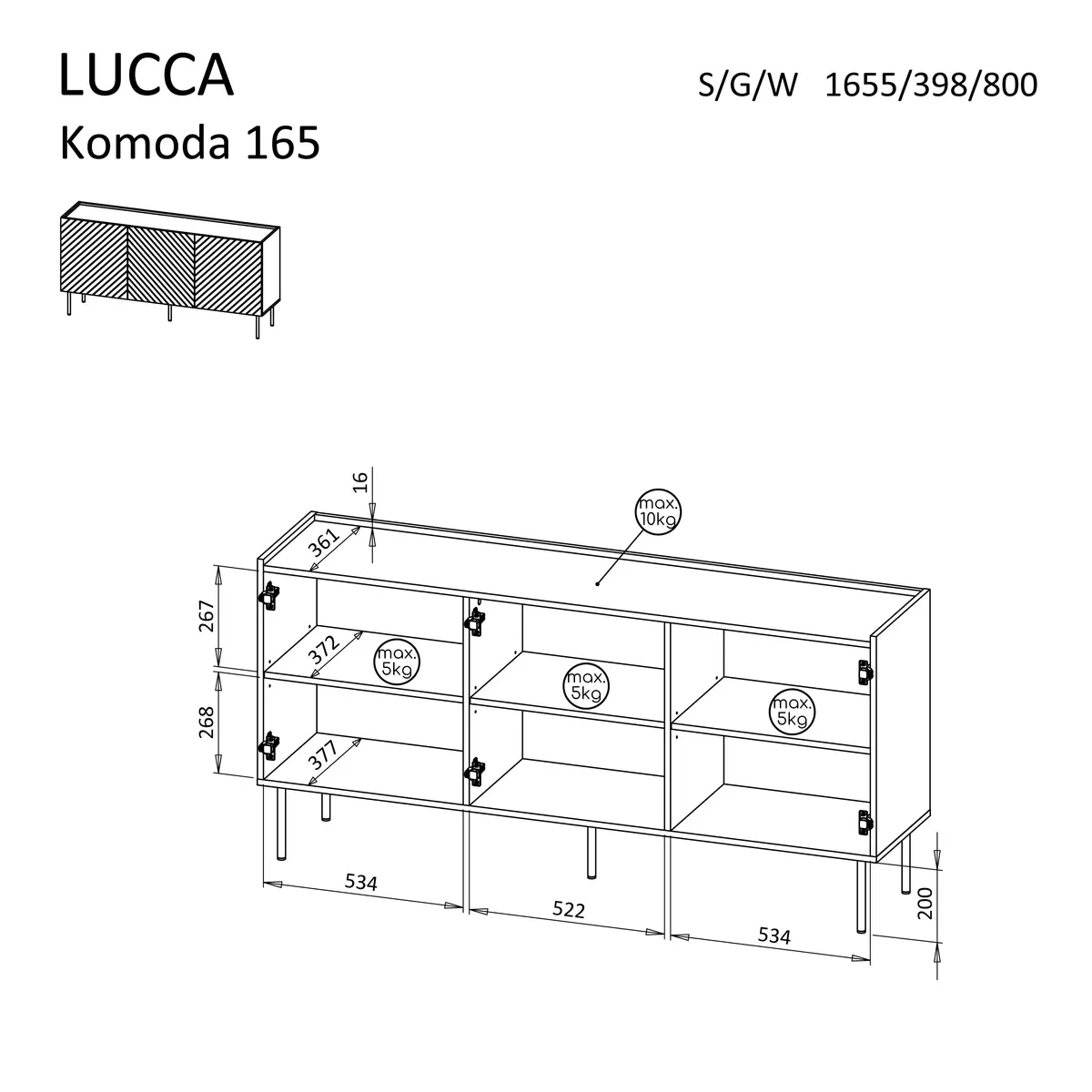 Atvilktņu skapis Cama LUCCA 3D 165x40x80 Photo 4