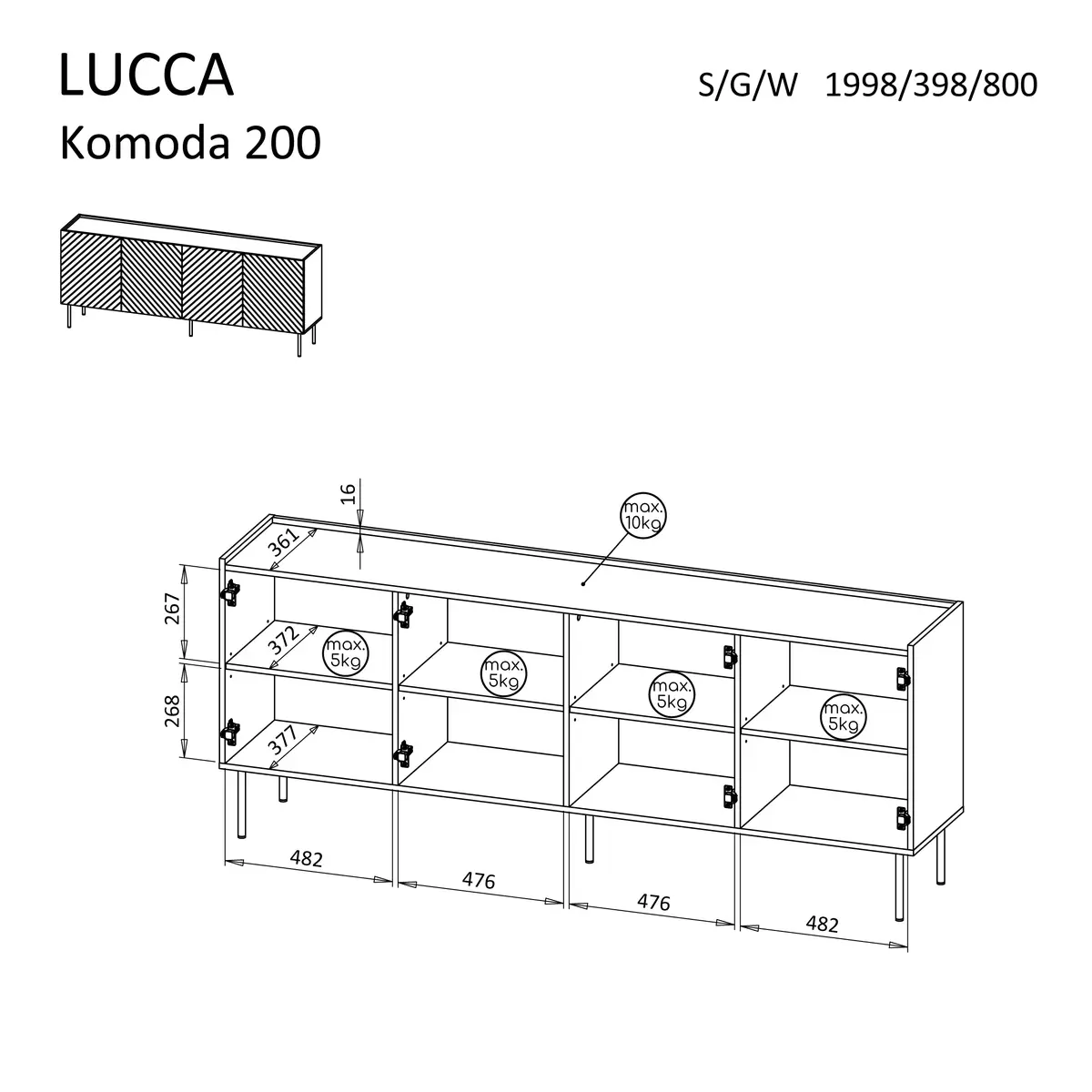 Atvilktņu komode cama meble LUCCA 4D 200×40×80 Photo 4