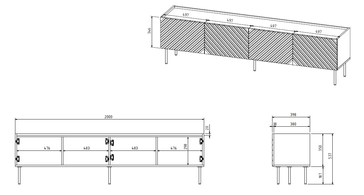 TV skapis Cama Meble ONDA 200x40x54.35 cm Photo 5