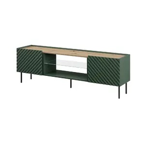 ТВ-тумба cama meble ONDA 1805x400x580 мм, зелёная крышка из ДСП, чёрный каркас (напольная или настенная)