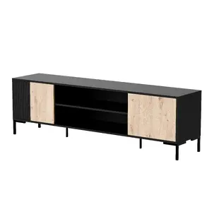 TV kumode cama meble MERCI 180 x 40 x 53.5 cm — melns top, rāmis oak artisan