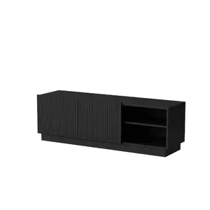 Тумба ТВ cama meble LIVERTI 150x42x48 см, чёрная столешница из ДСП, чёрный каркас
