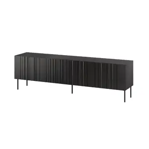 ТВ-тумба Cama Meble ISLA 200x40x60 см, матовая чёрная, столешница из ДСП, чёрный каркас