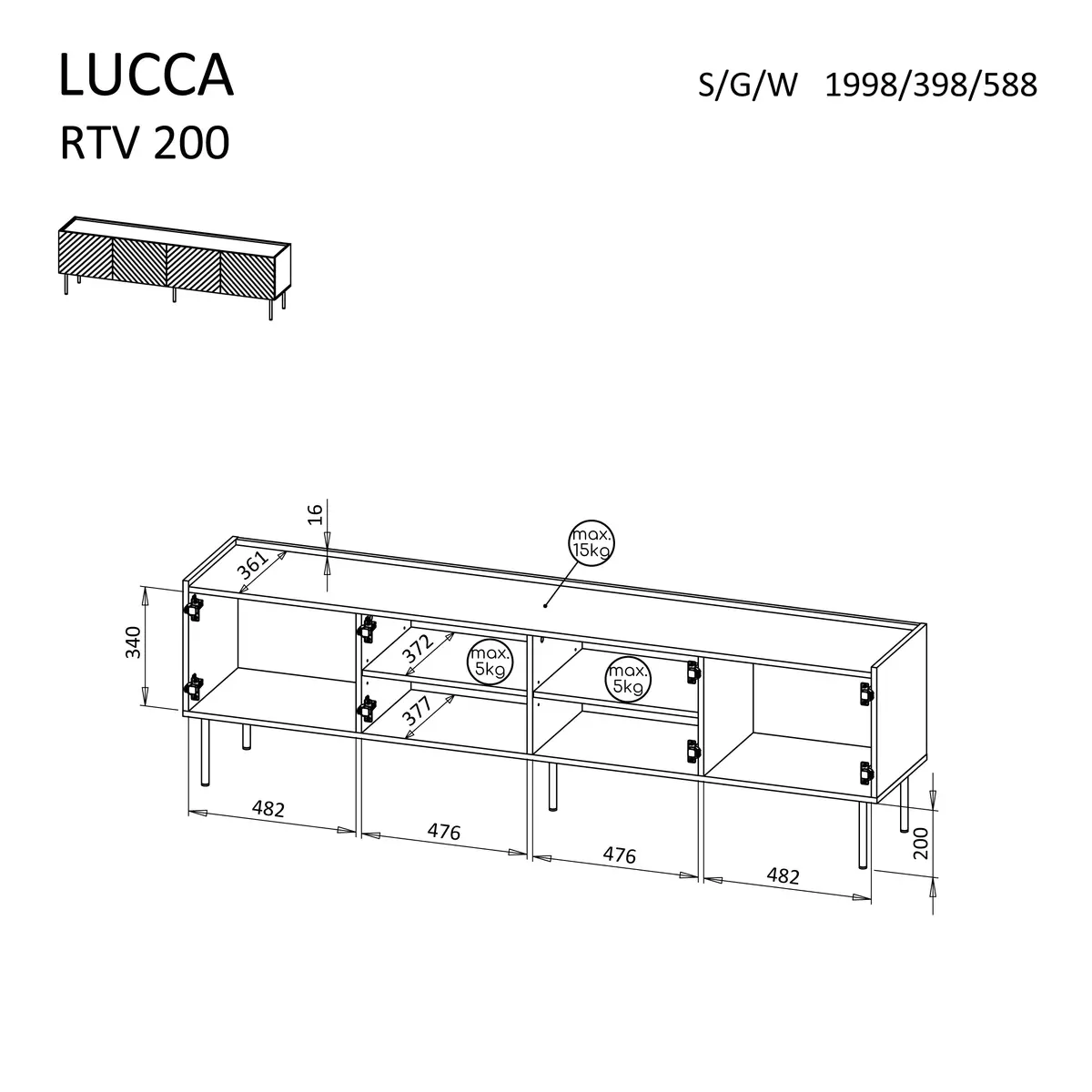 TV skapis cama meble LUCCA 4D 2000×400×590 Photo 4