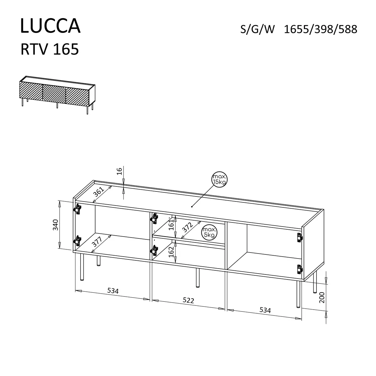 TV skapītis Cama LUCCA 3D 165×40×59 cm Photo 4