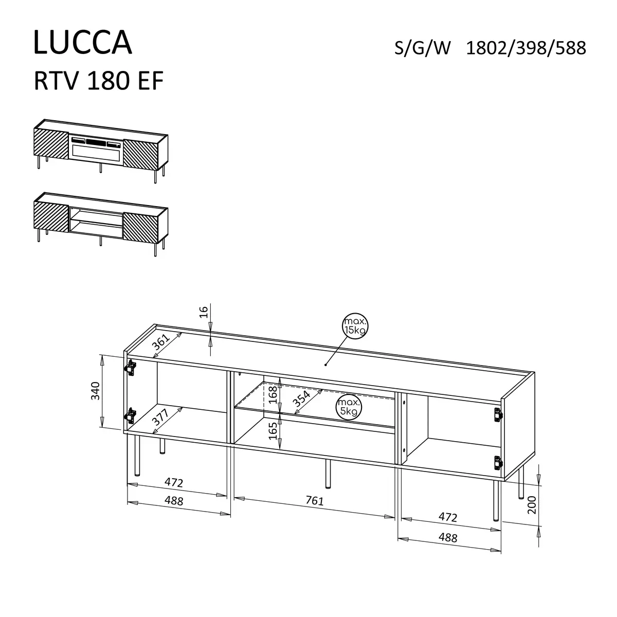 TV skapītis cama meble LUCCA 180x40x59 Photo 4