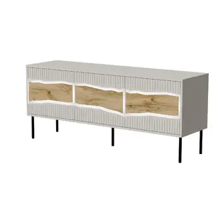 Тумба под ТВ cama meble INSERTO 3D 143,5x40x61,5 см кашемир с LED, столешница ДСП, серый каркас