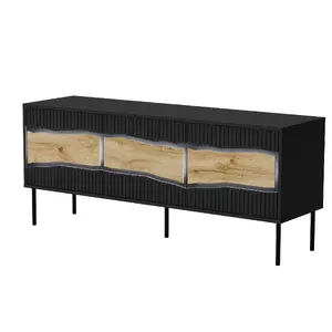 ТВ-тумба cama meble INSERTO 3D 143,5x40x61,5 см чёрная с подсветкой LED, столешница ДСП