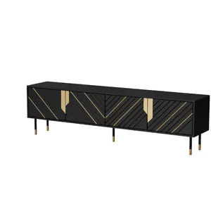 ТВ-тумба cama meble Cama 4D MOUNTAIN 2040×400×550 мм чёрная с золотым, столешница ДСП