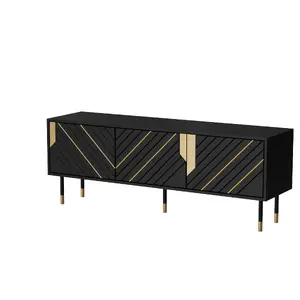 ТВ тумба Cama Meble MOUNTAIN 154x40x55 см — верх из ДСП, чёрная с золотом