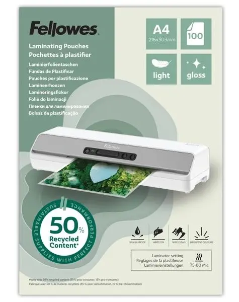 Fellowes 100143440 A5 glossy thermal laminator pouches Photo 2