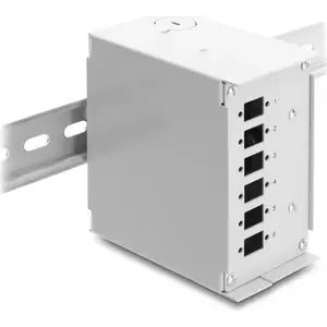 Patch panel DELOCK 6‑port for SC simplex or LC duplex, grey metal, DIN‑rail mounting