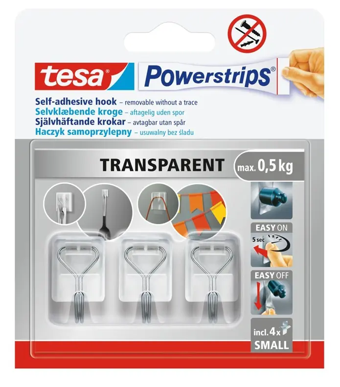 Līmlīstes āķis Tesa Powerstrips caurspīdīgs, 1