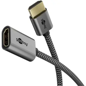 HDMI cable WENTRONIC 79145 — HDMI Type A male to female, 0.1 m, HDMI 2.1, 48 Gbit/s, gold-plated contacts, black/silver