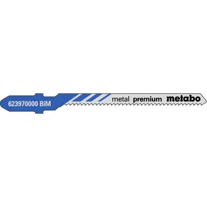 Jigsaw blade Metabo 623970000, bimetal, for sheet metal, working length 57 mm, tooth pitch 1.5 mm, max cutting thickness 1.25 mm, 5 pcs