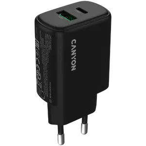 CANYON USB wall charger OnCharge 250 25W 1xPD 1xQC EU plug Black
