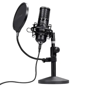 Studijas mikrofons TRUST GXT 269 Emita II — USB vads, metāla korpuss, galda stiprinājums, melns (42×162×42 mm)