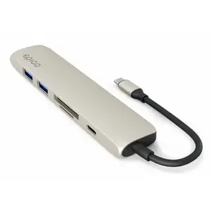 USB Type-C хаб Epico 9915112100094 — HDMI, USB 3.2 Gen 1 Type-A, USB-C, SD/MicroSD, PD 100 Вт, алюминий, бежевый