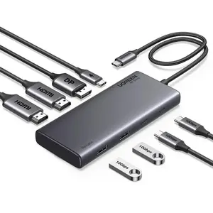 UGREEN USB Type-C hub UGR5685 with HDMI, VGA, USB-A, USB-C — 8 ports, 10000 Mbit/s, Grey