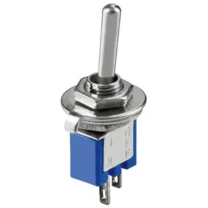 Toggle switch GOOBAY RB10013, subminiature ON‑OFF, 1P 2‑pin, wired, 5×8×7 mm, blue‑silver