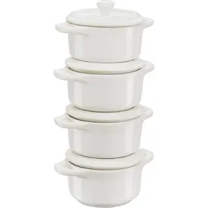 Cast iron Staub Mini Cocotte set 4-piece round, ceramic interior, ivory white