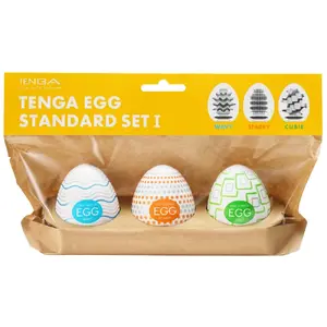 Disposable masturbator TENGA Egg Standard Set x3 – 3 textured TPE sleeves, total length 7 cm, includes lubricant